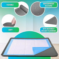 TidyFriend Dog Pee Pad Holder Tray Fits for 24” x 36” Wee Wee Pee Pads - Stable Grip, Raised Edges, Quick-Wipe Silicone Surface Dog Potty Tray Holder for Indoor Flooring Protection (Grey)