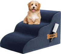 Romrol Dog Stairs Ramp for Beds Couches, Extra Wide Pet Steps with Durable Non-Slip Waterproof Fabric Cover, Dog Slope Stairs for Small Dogs and Cats or Pets Friendly, 3-Tiers, 13 Inch,Navy