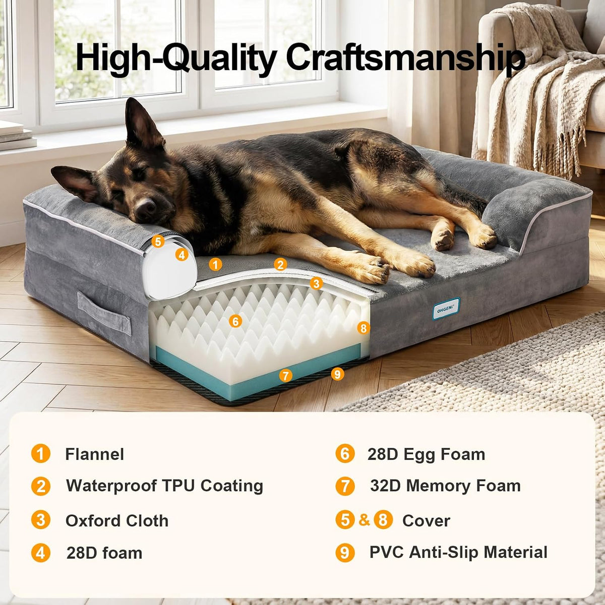 OhGeni Orthopedic Extra Large Dog Bed Couch, Memory Foam - image 3