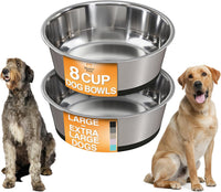 Neater Pet Brands Stainless Steel Dog Bowls with Non-Slip Rubber - 8 Cup (Set of 2) / Black