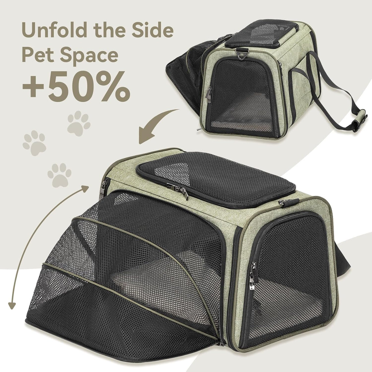 Petsfit Medium Expandable Cat Carrier for Air Travel - 19.0"L x 12.0"W x 12.0"H / Green - image 4