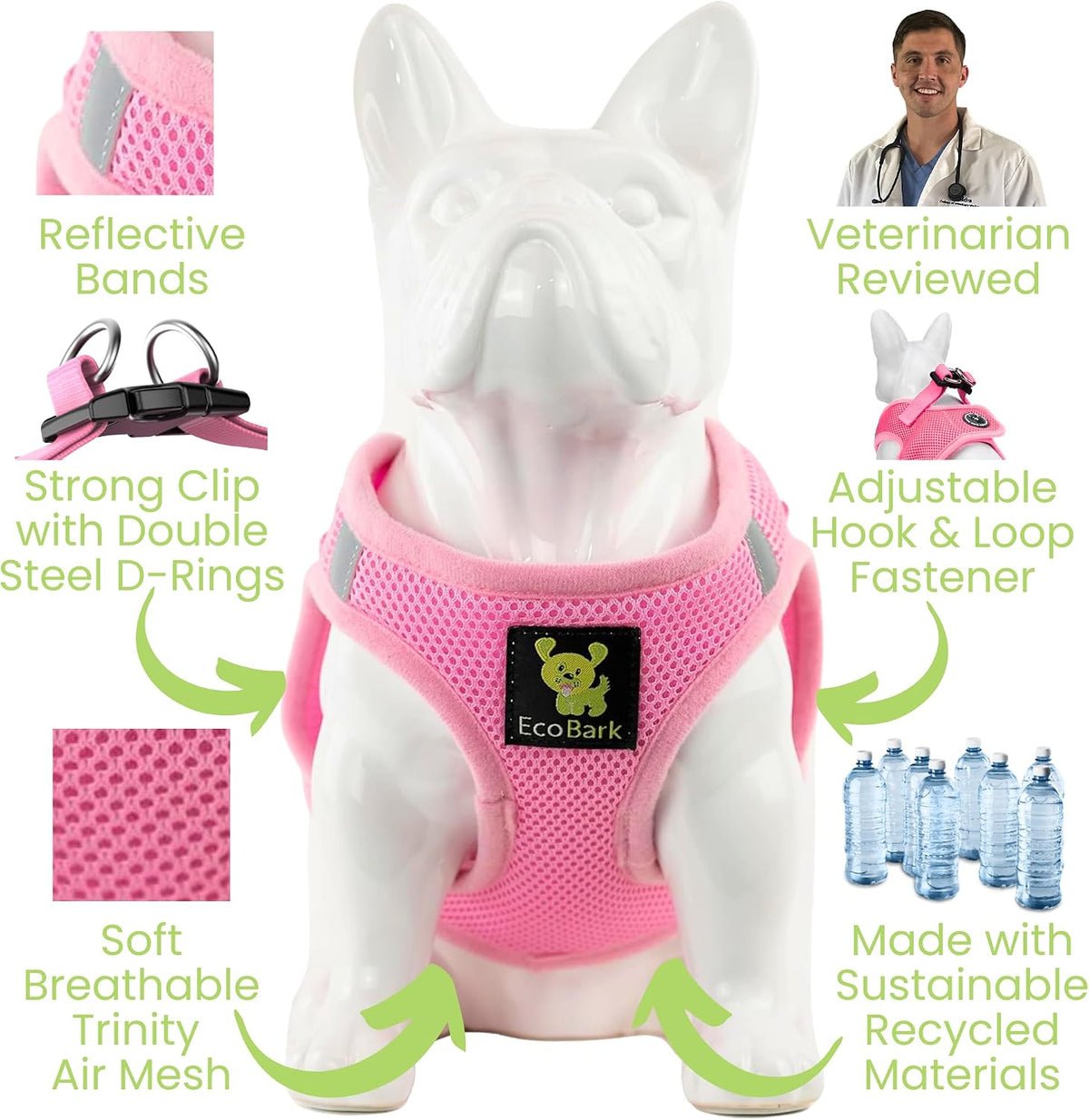 EcoBark XXS Dog Harness, Soft Step in Teacup Puppy Mesh Vest - XXS- 4 to 5 lbs- Chest Up to 11 in (Pack of 1) / Baby Pink - image 4