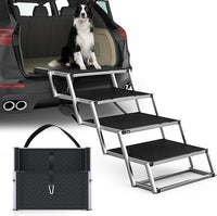 Extra Wide Dog Stairs for Large Dogs, Foldable Dog Ramp for Car with Non-Slip Surface, Dogs Stairs for Cars, High Beds, Truck, Supports up to 250 lbs, 4 Steps