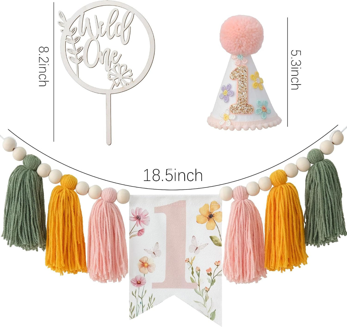 First Birthday Decorations for Boy Blue One Year Old High Chair - pink yellow green - image 2