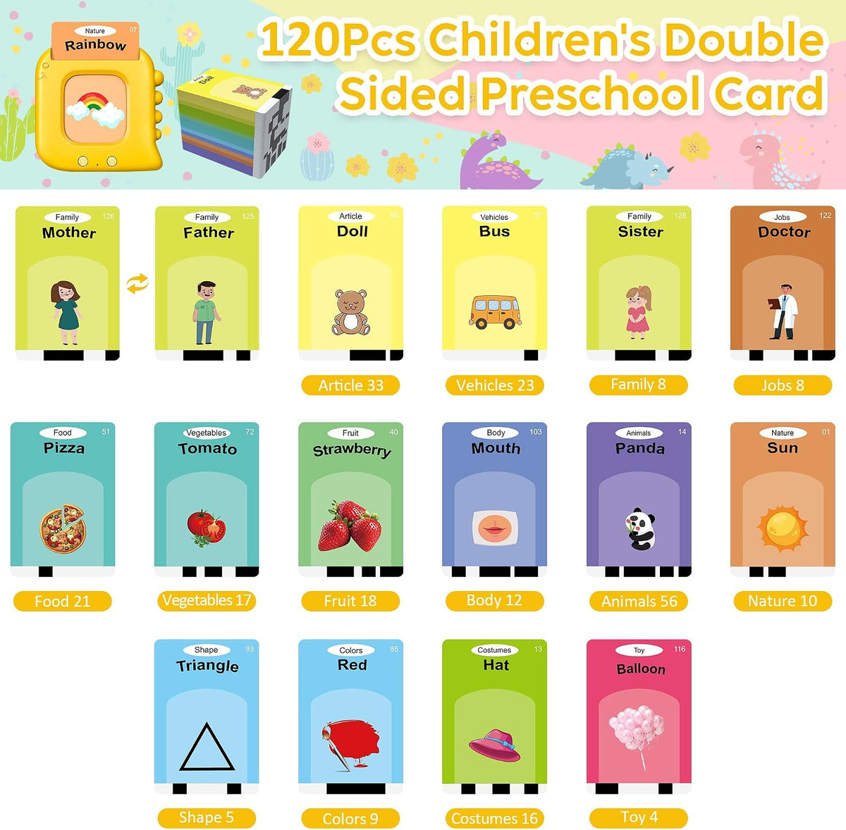 Talking Flash Cards,Kids Toddler Flash Cards with 240 Sight Words – Fun for Kids & Family - Yellow - image 2