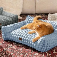 Cat Couch Bed with Fluffy Faux Rabbit Fur for Indoor Cats - Light Blue / Large: 36"L x 27"W x 10"Th - image 2