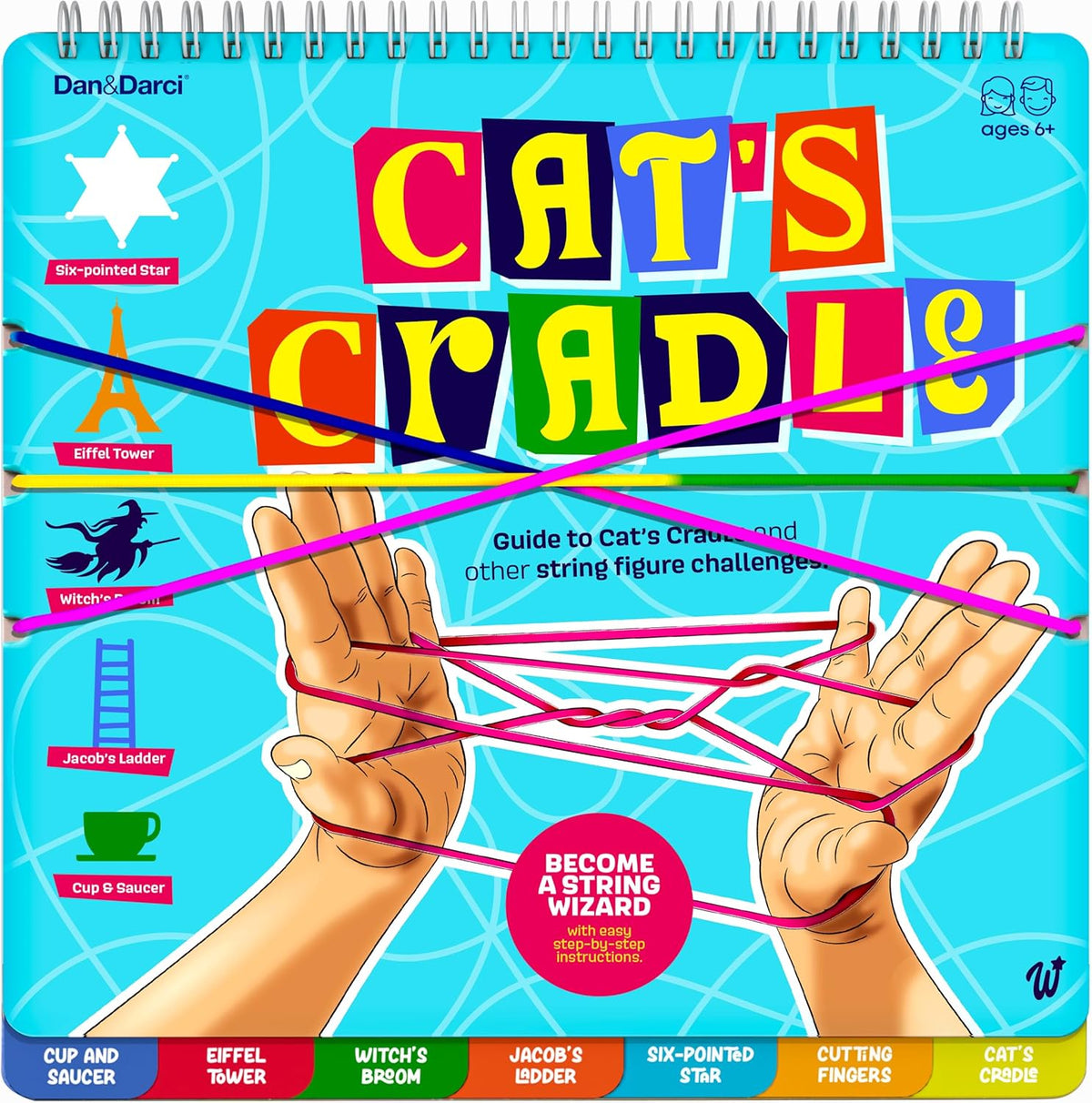 Dan&Darci cat's cradle string game kit with rainbow string and instruction book