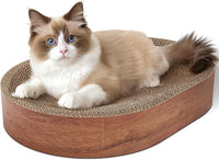 ComSaf Cat Scratcher Bed, Oval Cardboard Scratching Board for Indoor Cats – Essentials for Cats - Walnut Color