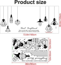 Removable 8pcs Hanging Black Vinyl Chandeliers Wall Sticker Quotes Heart Brightened Wall Decal DIY Peel and Stick Decor for Kids Boys and Girls Bedroom Living Room Studyroom Playroom Classroom