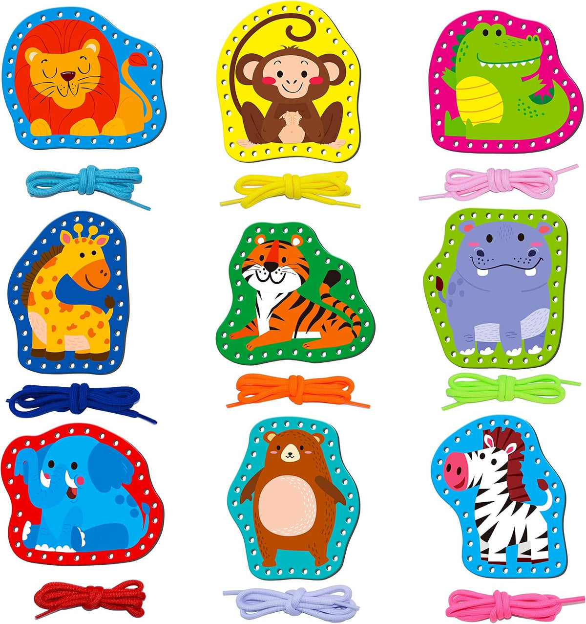 SpriteGru 9 Pieces Kids Lacing Cards - Animals