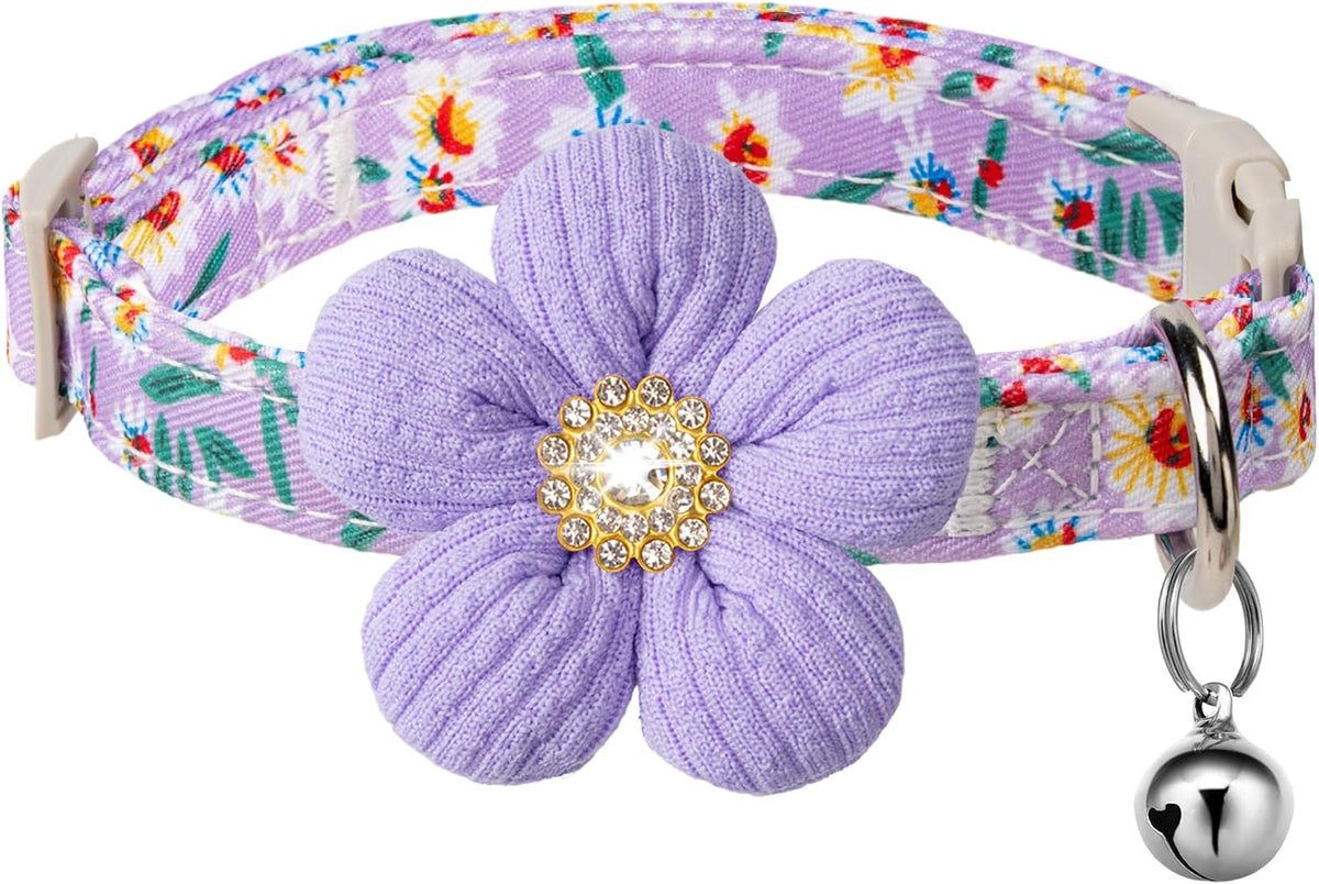 Medium Dog Collar with Flower - Purple / L : for Large Dogs