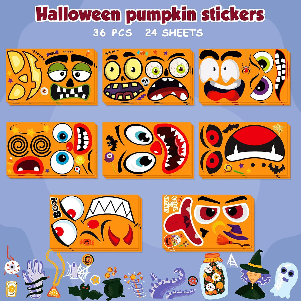 36 Sheets Stickers for Kids, Cute Stickers Pack for Scrapbook - Halloween - image 2
