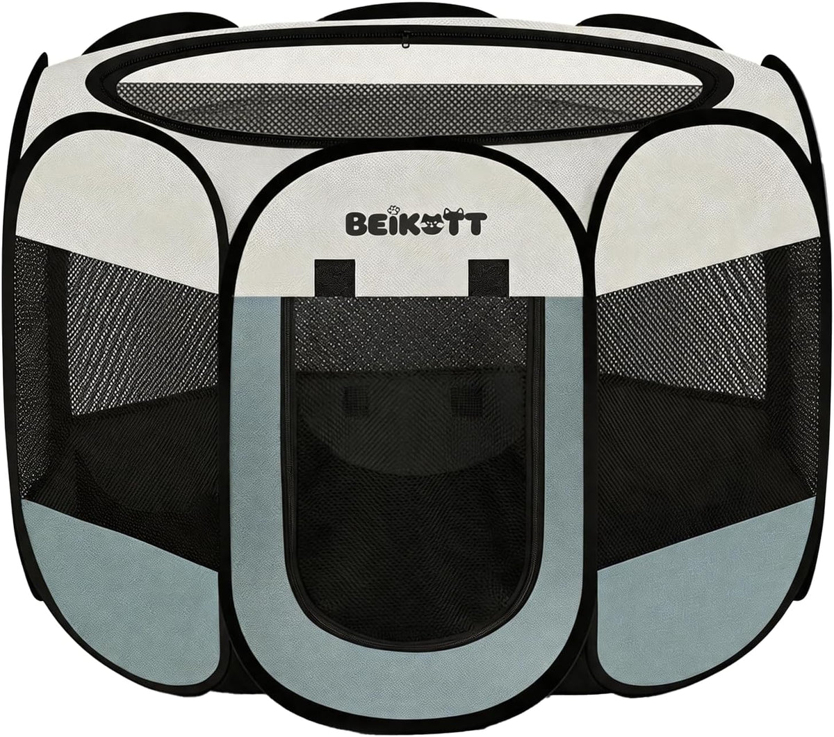 Dog Cat Playpen, Puppy Pet Crate Tent Cage - Grey / M(36"L x 36"W x 23"H)