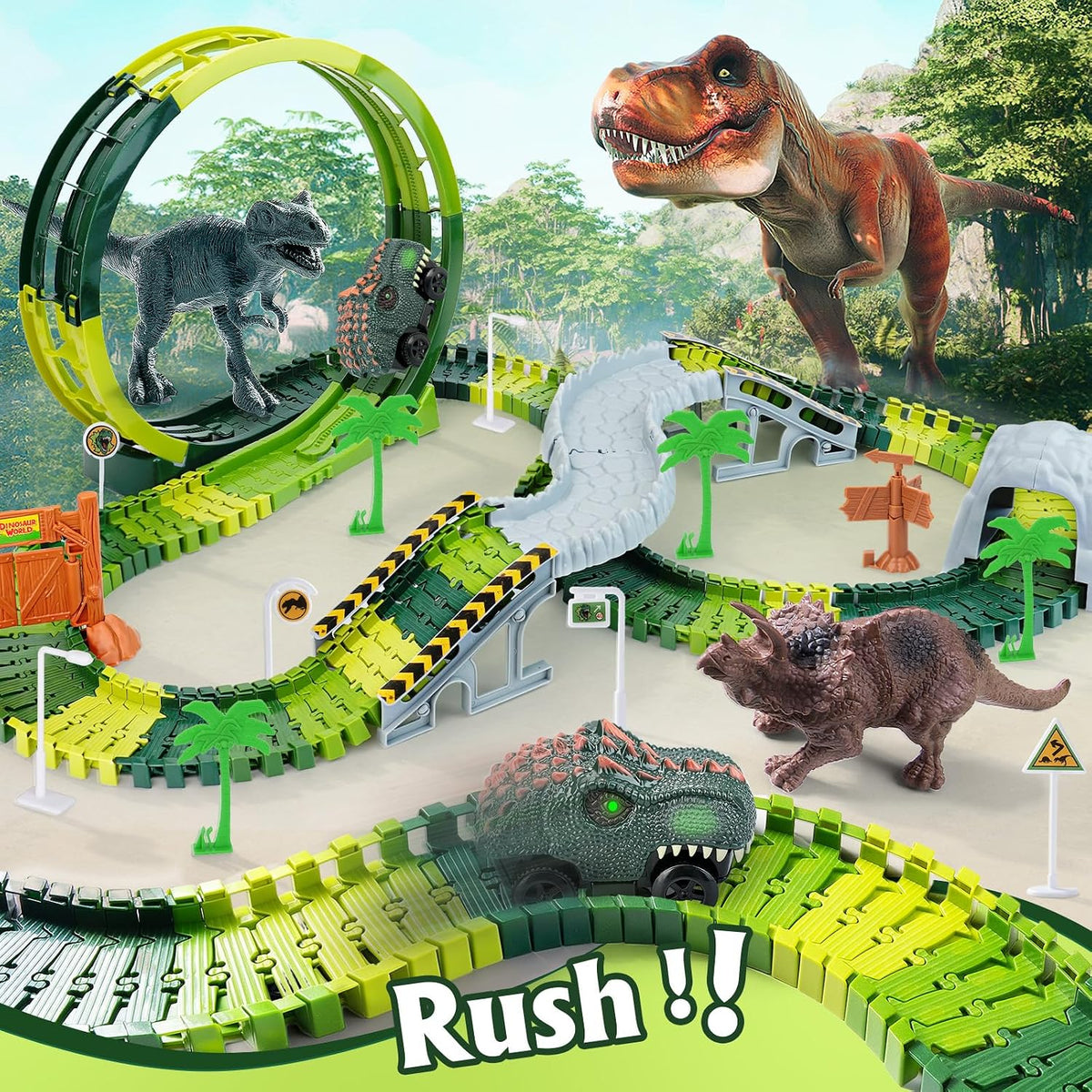 264 PCS Construction Race Tracks for Kids Toys - 360° Dino Race Track - image 3