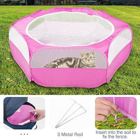 Pawaboo Small Animals Playpen, Waterproof Small Pet Cage Tent with Zippered Cover, Portable Outdoor Yard Fence with 3 Metal Rod for Chick/Kitten/Puppy/Guinea Pig/Rabbits/Hamster/Chinchillas,Magenta