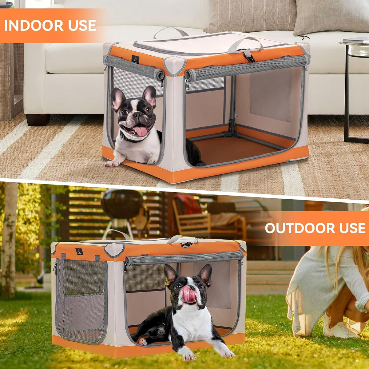 A 4 Pet 36-in Foldable Soft-Sided Dog Crate for Large Dogs – Essentials for Dogs - Orange+Beige / 26.0"L x 19.0"W x 18.0"H - image 3