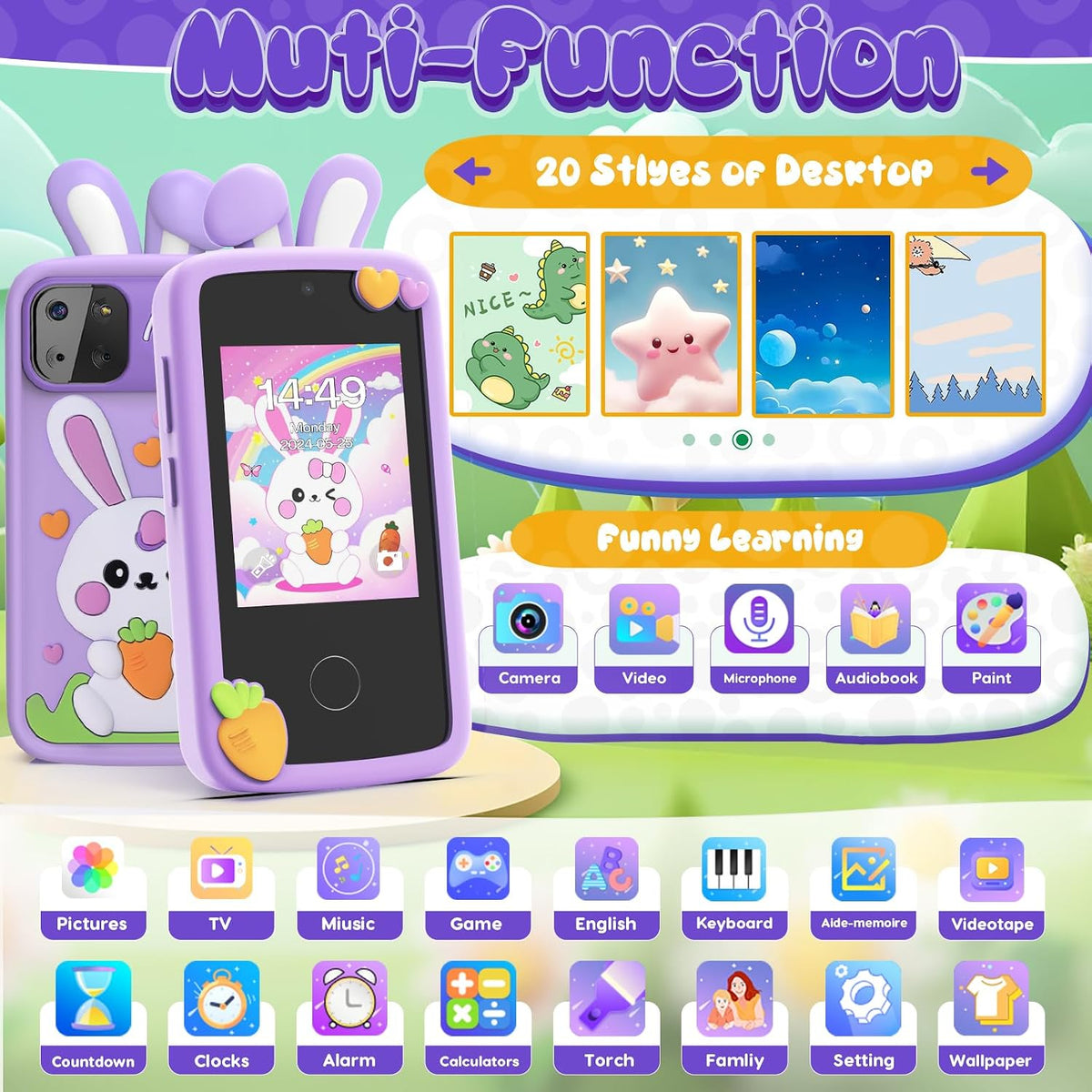 Luyiilo Kids Smart Phone Toys for Boys - Rabbit-Purple - image 2