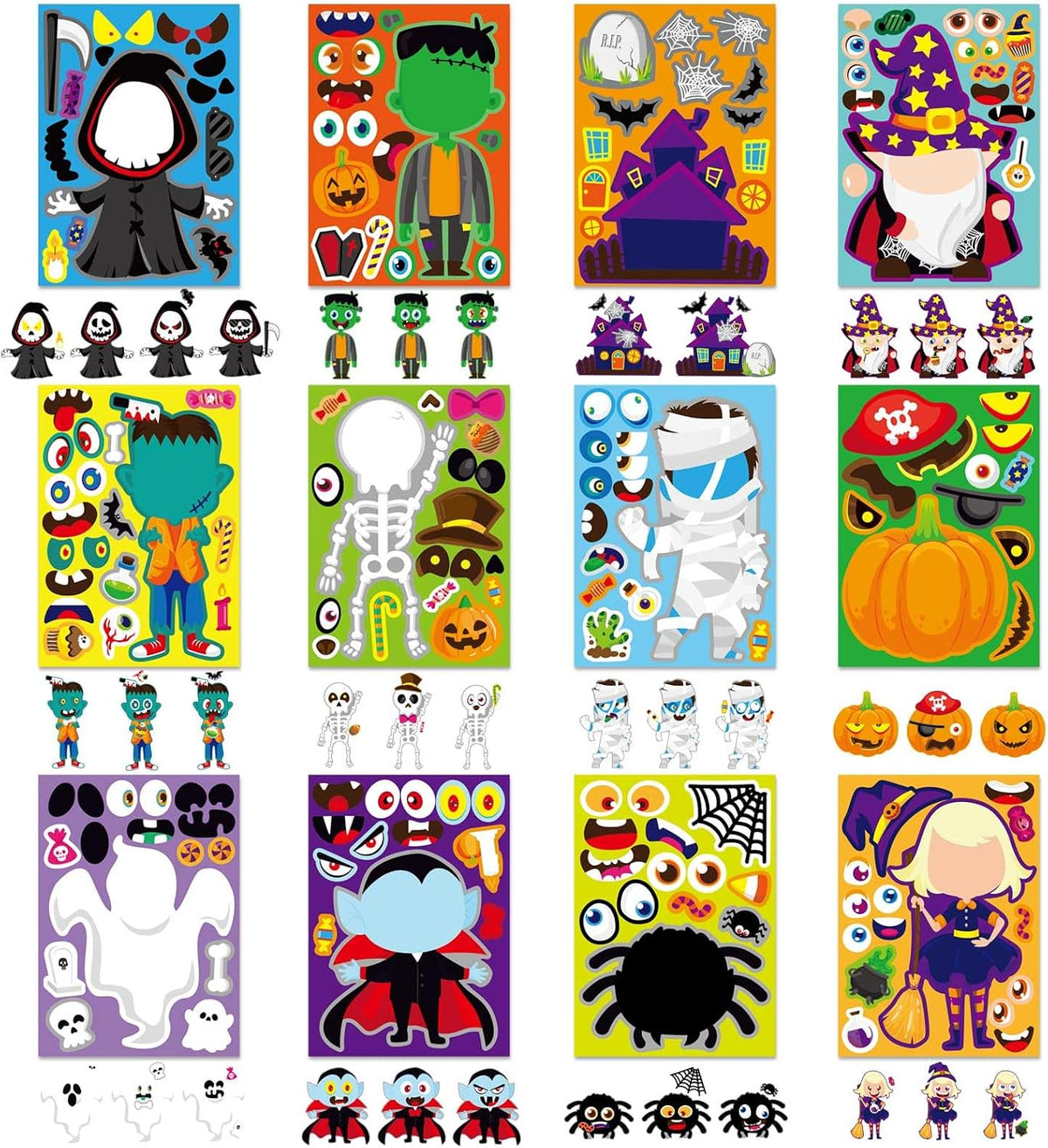 48PCS Halloween Make-a-face Stickers Halloween Characters Stickers - Halloween 12 Design - image 2