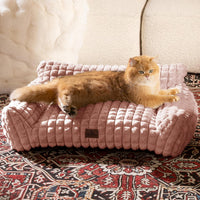 Cat Couch Bed with Fluffy Faux Rabbit Fur for Indoor Cats - Pink / Medium: 30"L x 20"W x 10"Th - image 2