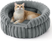Bedsure ComfyFleece Washable Cute Cat Bed, Soft Round Kitten Bed - 20''x20''x8'' / Warm Gray