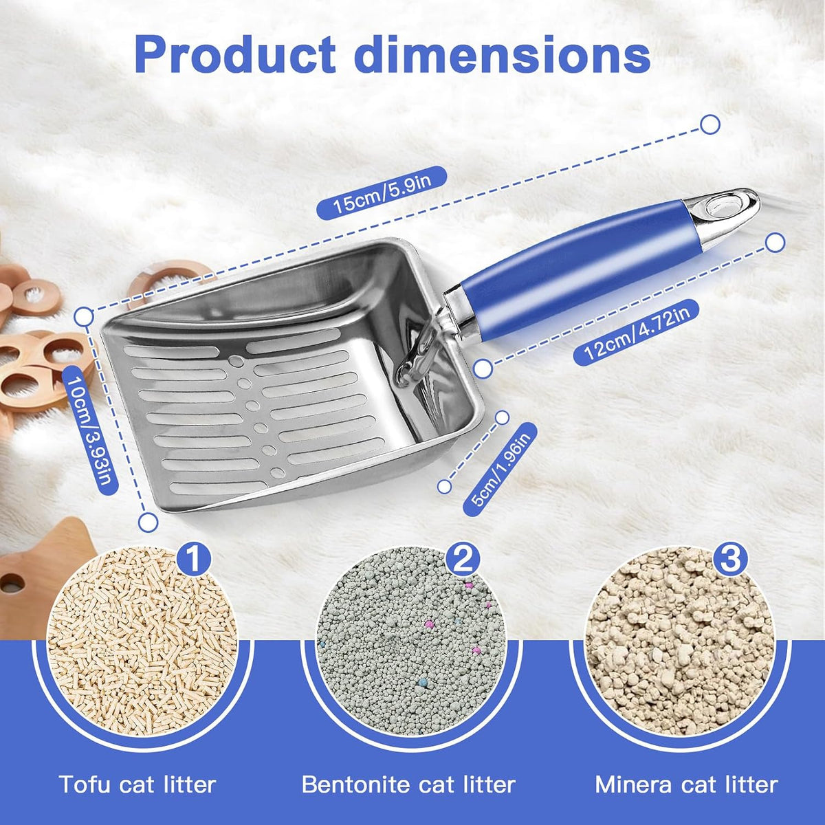Cat Litter Scoop, Long Handle Scooper - blue - image 2