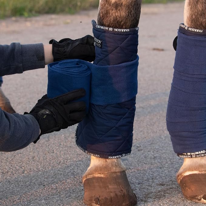 Harrison Howard Medicine-Retaining Shock-Absorbing Pressure Sores Prevention Quilted Leg Wraps for Horse Set of 4-Navy L