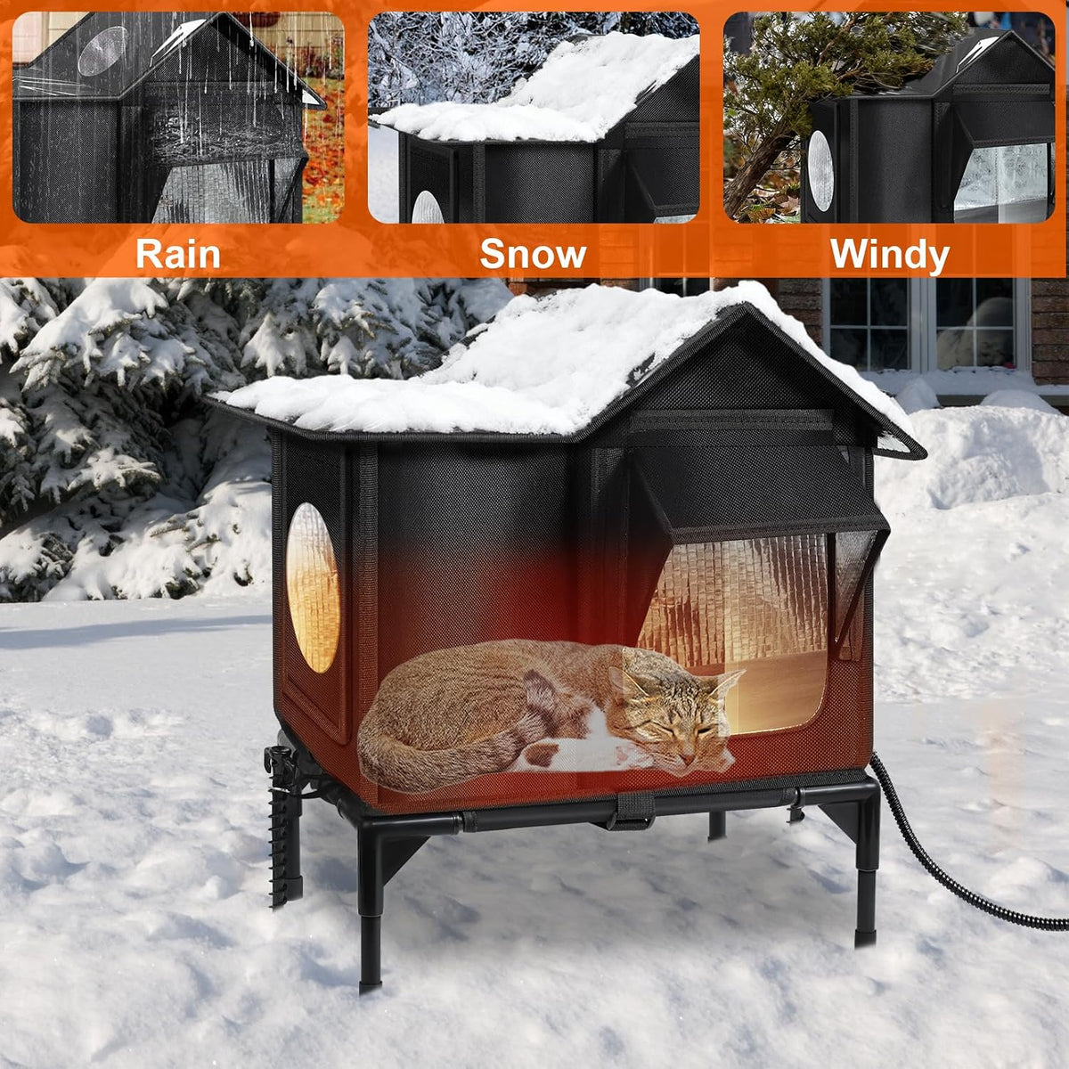 Outdoor Cat House Weatherproof, Heated Cat House - Small-17.3X12.6 X17.2 In - image 4