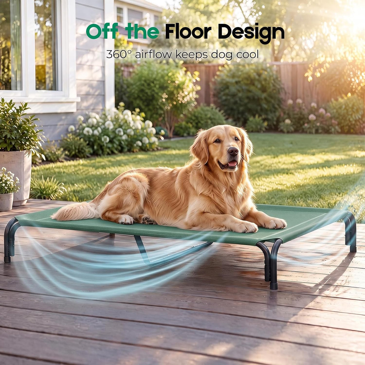 Elevated Dog Bed Raised Outdoor Dog Cot for Large Dogs - XXL-53.9"L×35.8"W×7.9"Th / Green - image 2