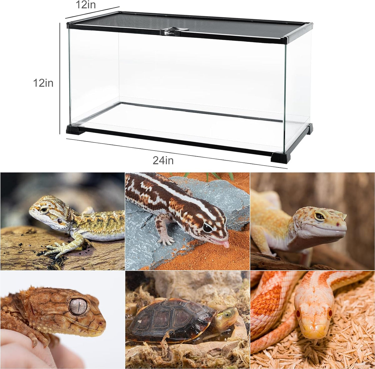 REPTIZOO Small Glass Tank 8 Gallon - 24"W X 12"D X 12"H (15 Gallon) - image 2