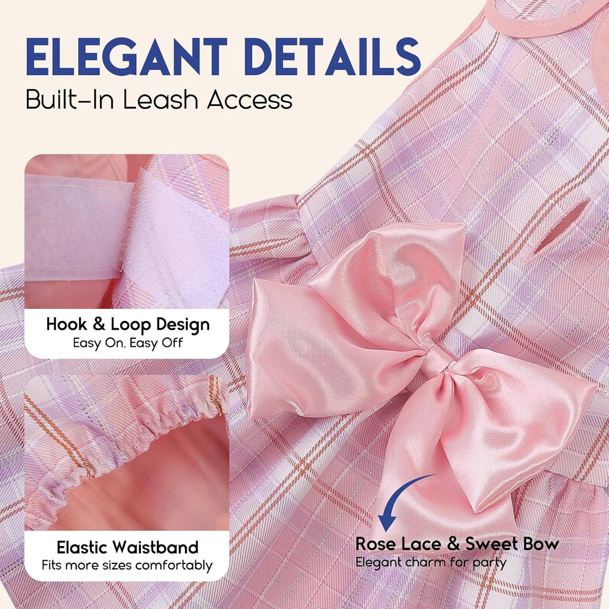ASENKU Dog Dress Pet Wedding Dress Puppy Birthday Party Outfit - Pink Plaid / X-Small - image 2