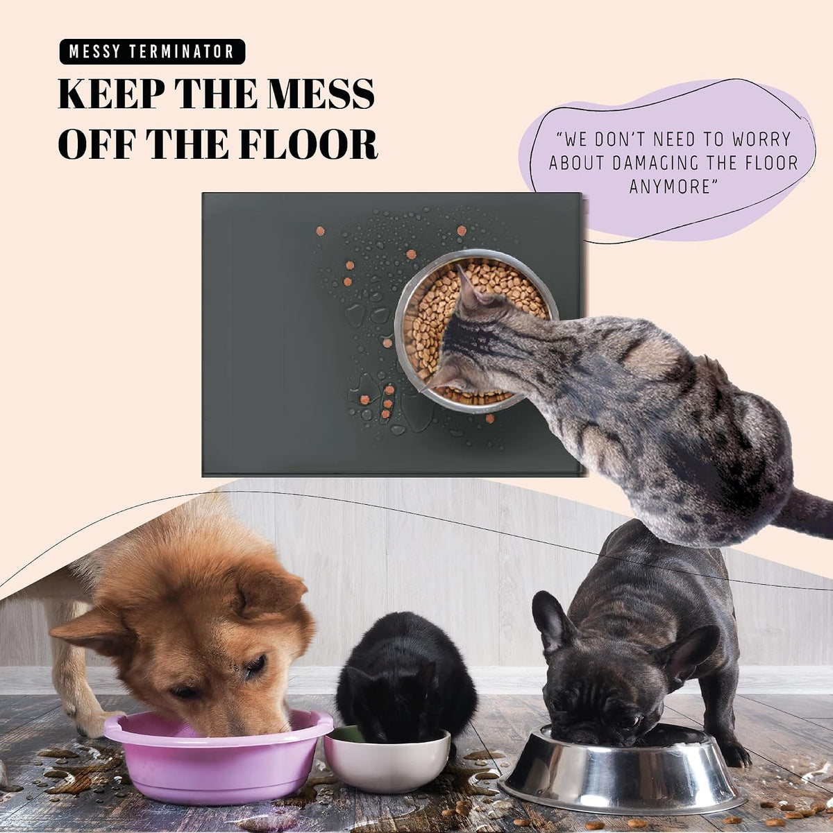 AVERYDAY 32x24 Waterproof Silicone Dog Food Mat - Black / 18" x 10" - image 2