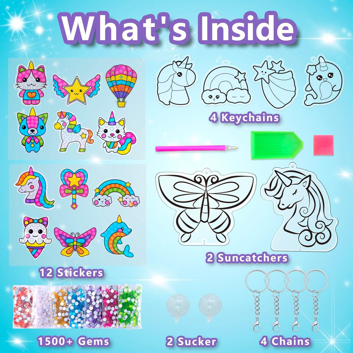 WAHFNG diamond art kit for kids with gem stickers, keychains and suncatchers - view 2