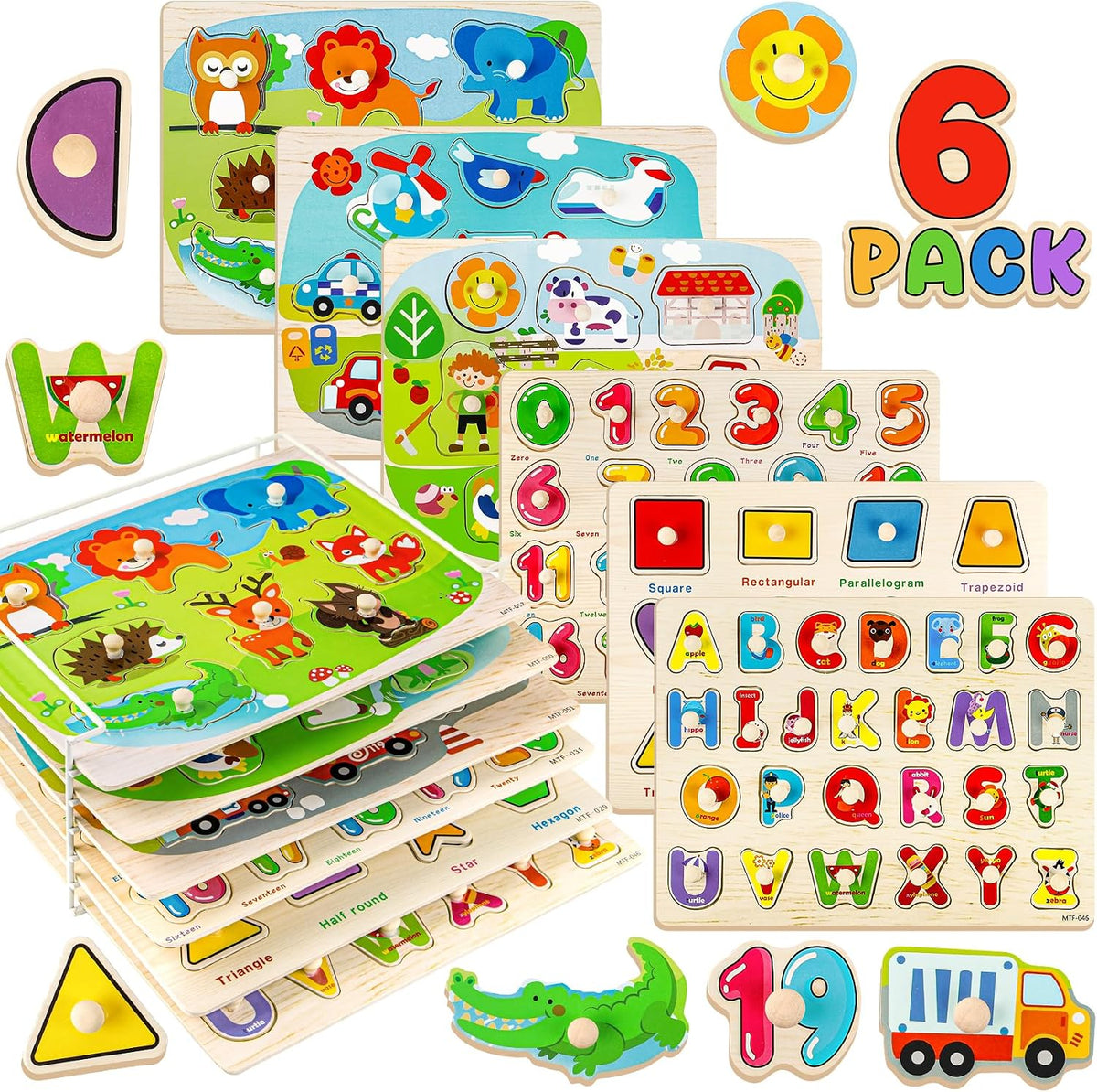 Attmu Wooden Puzzles for Toddlers - Multi / 6 Pack