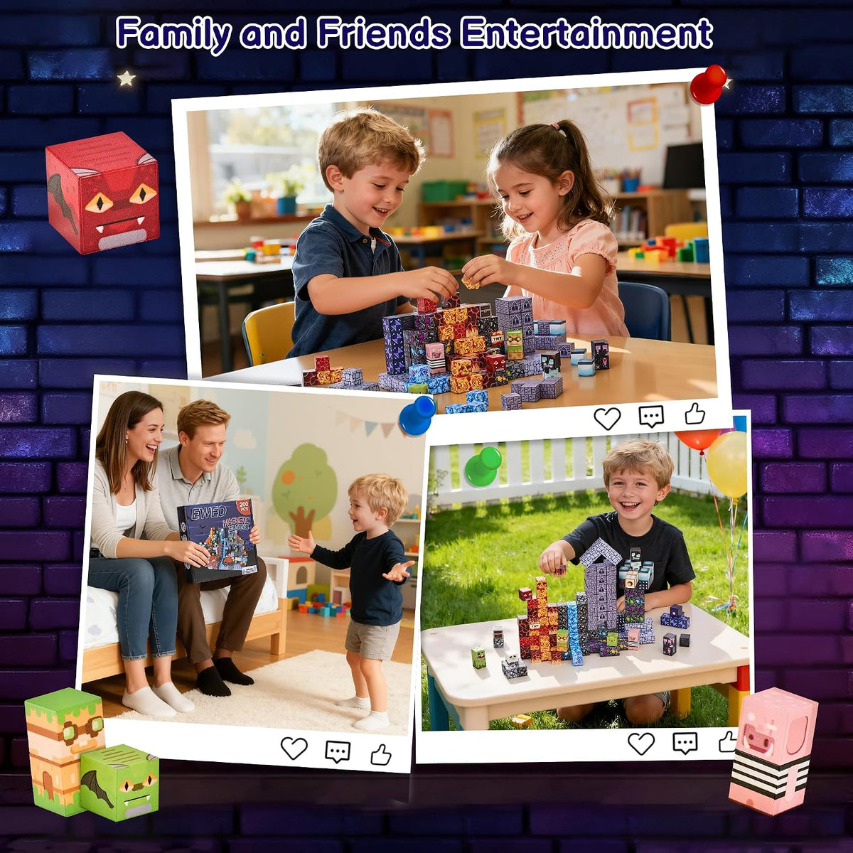 EWED 200 piece forest themed magnetic building blocks with trees, houses and figures - view 25