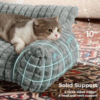 Cat Couch Bed with Fluffy Faux Rabbit Fur for Indoor Cats - Grey / Large: 36"L x 27"W x 10"Th - image 2