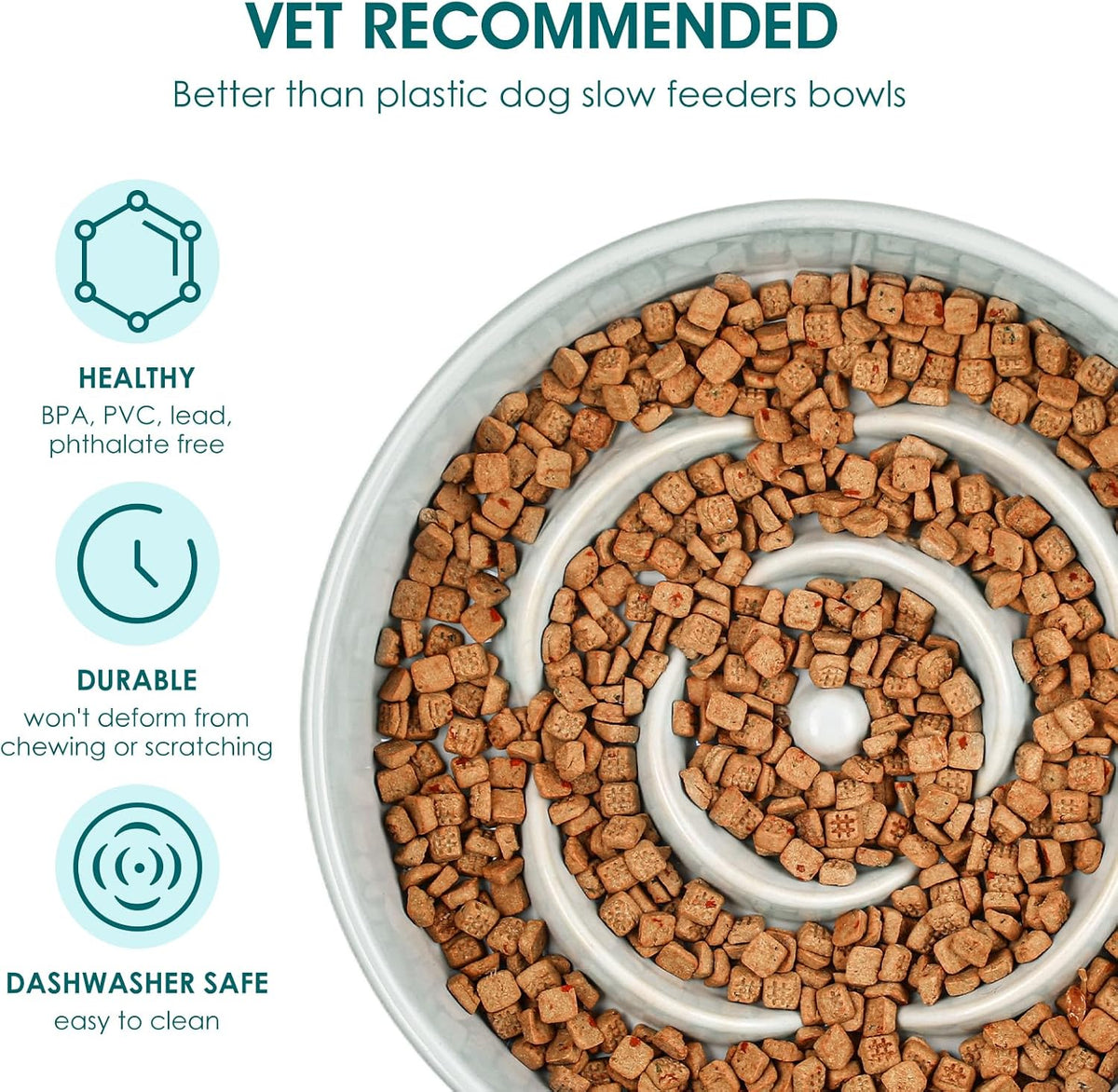 vancasso Slow Feeder Dog Bowl - M - 1.5 Cups / Grayish Cyan - image 3