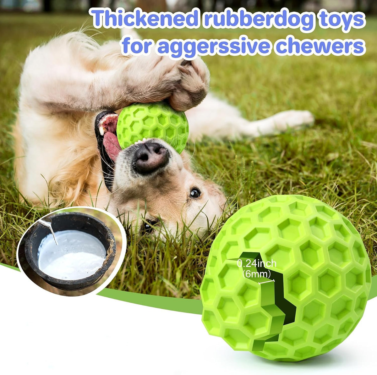 DISSKNIC Indestructible Squeaky Dog Ball, Relieves Anxiety - Small / Green - image 3