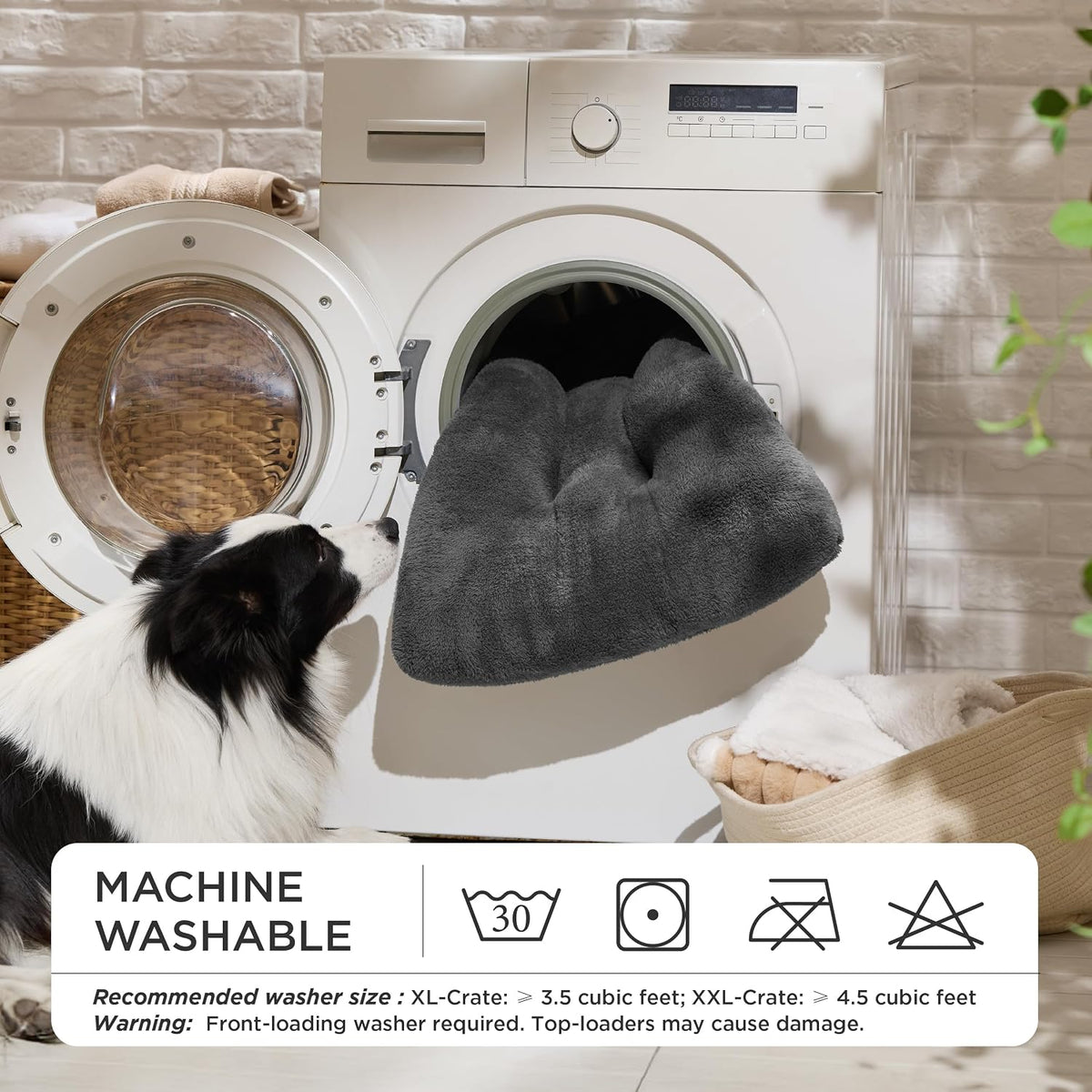 Bedsure Washable XL Dog Bed for Crate, Comfort Fluffy Pet Pillow - 41"L x 27"W x 3"Th (XL-Crate) / Dark Gray - image 4