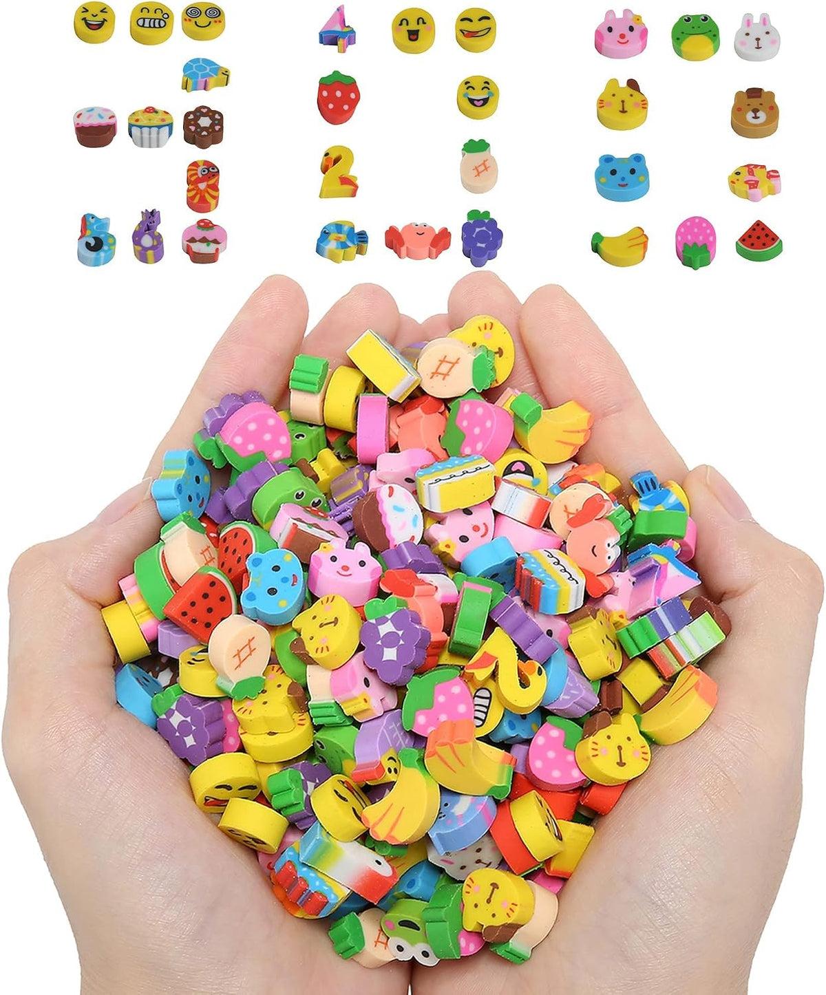 300PCS Mini Cute Animals and Fruits Pencil Erasers for Kids Bulk – Fun for Kids & Family - small / Numbers and Fruits