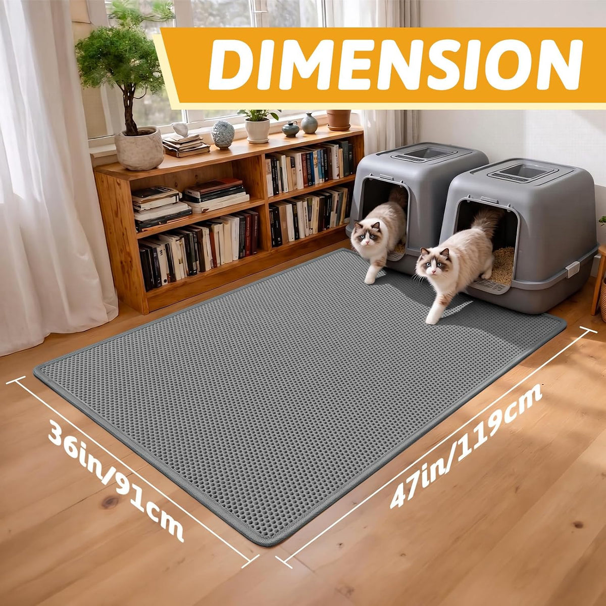 Pieviev Cat Litter Mat, Double-Layer Waterproof Litter Trap - Gray / 47x36 Inch - image 2