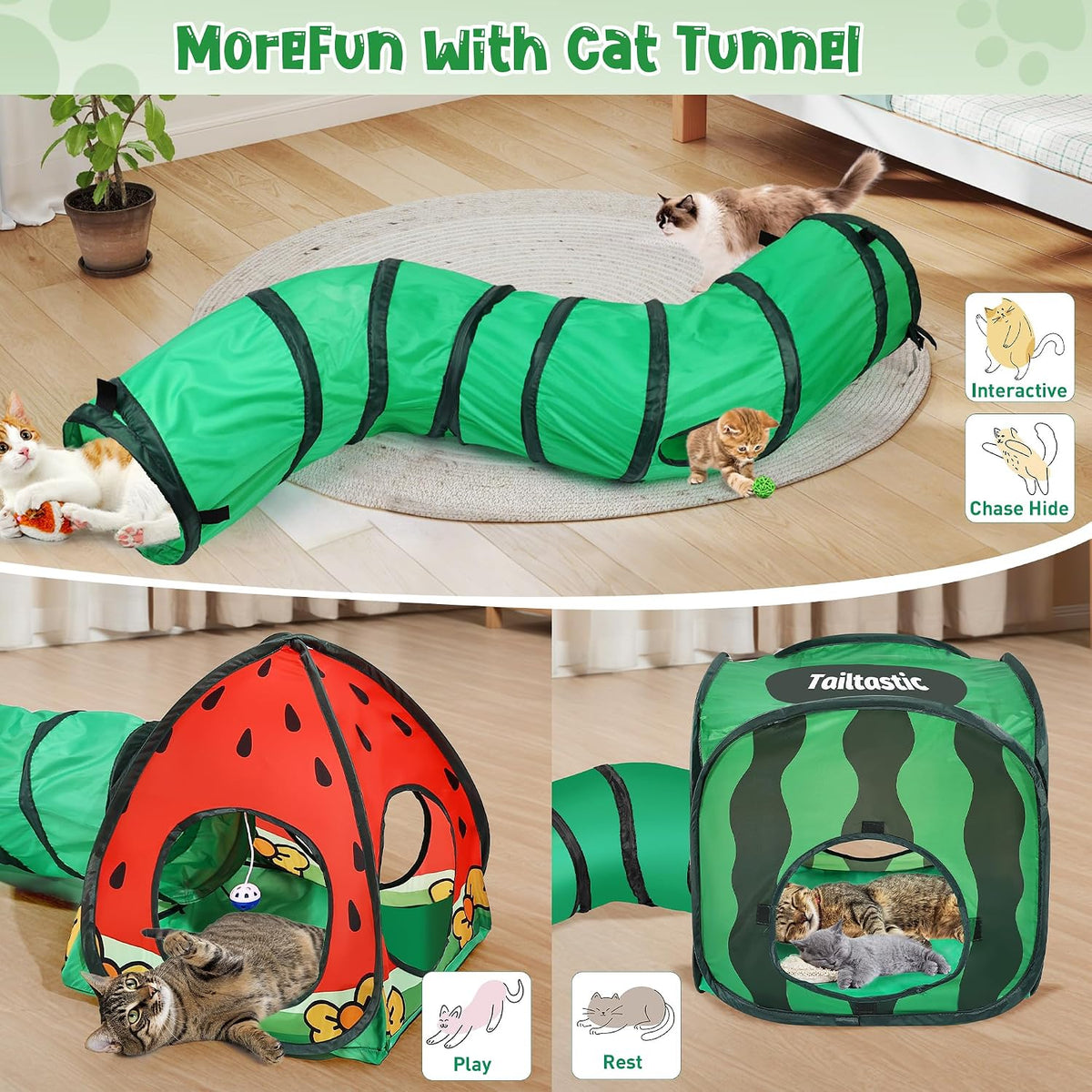 Tailtastic 3-in-1 Watermelon Cat Tunnel with Cube - image 4