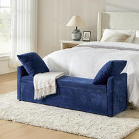 HULALA HOME Modern Storage Ottoman Bench with Throw Pillows, 59.4" Extra Long Bedroom Bench for End of Bed, Comfy Upholstered Footstool for Entryway Living Room Dining Room, Navy
