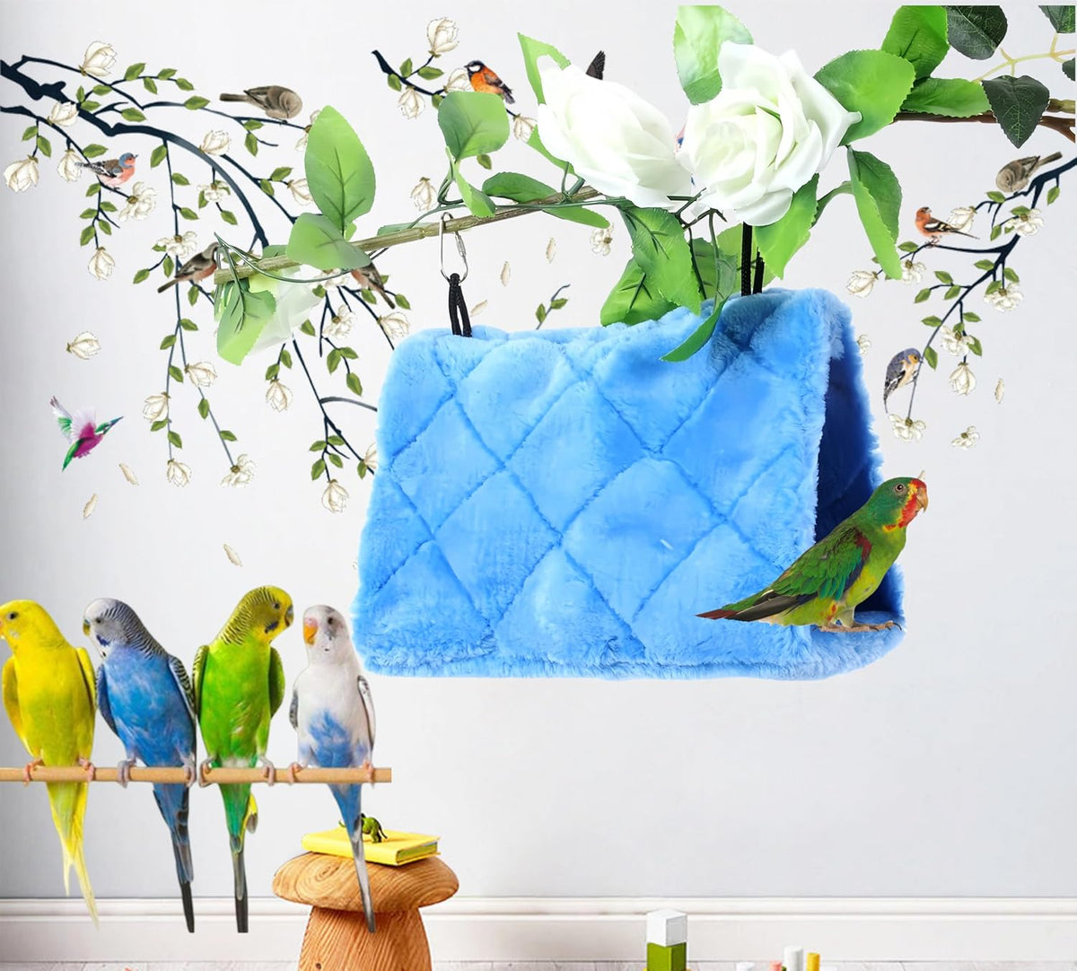 2 Pack Warm Bird Nest House Bed Hanging Hammock Sleeping Bed Plush - Blue and Pink - image 4