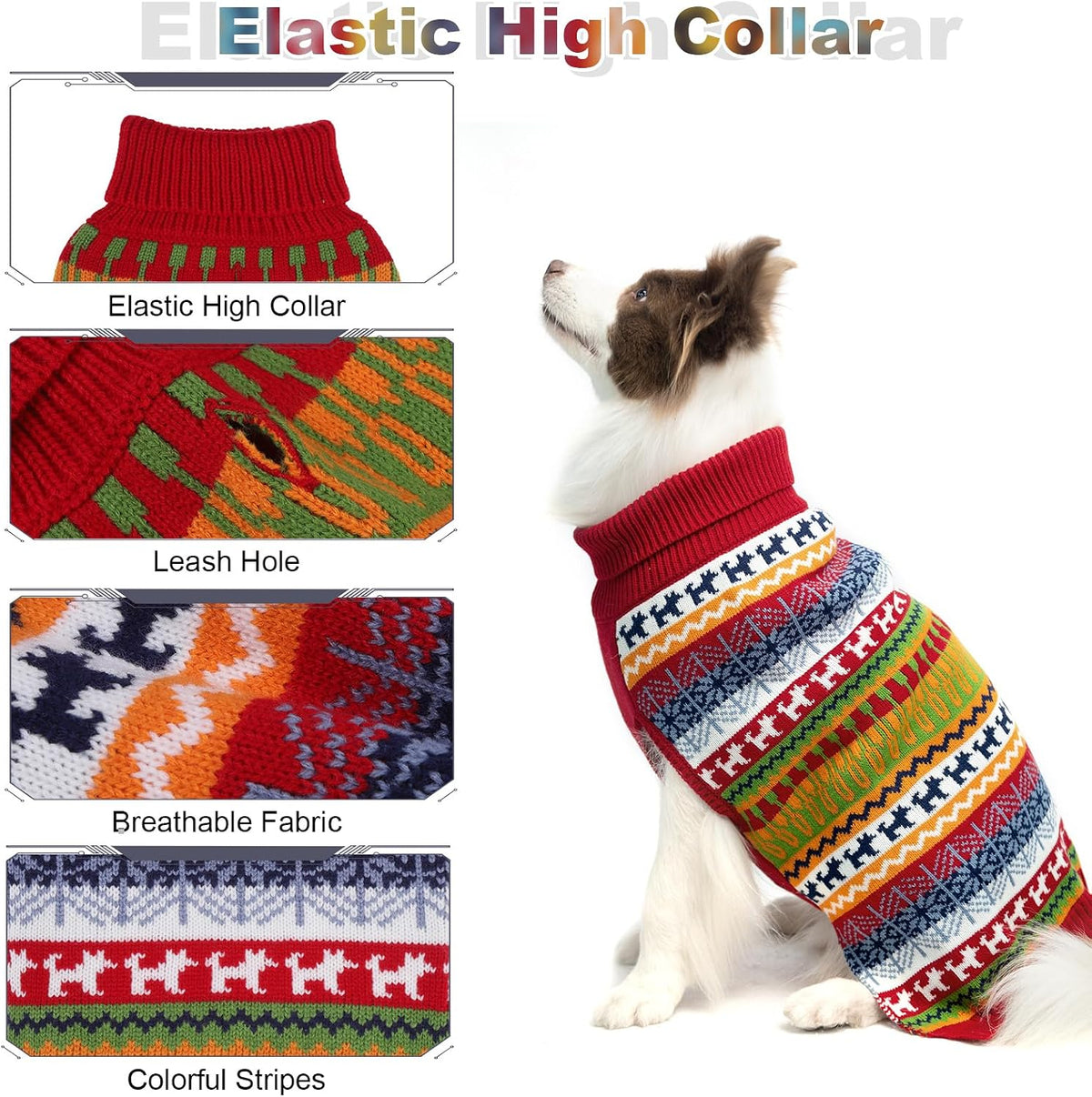 Dog Sweater - Winter Coat Apparel Clothes with Colorful Stripes for Cold Weather – Essentials for Dogs - Medium/Large / Red - image 3