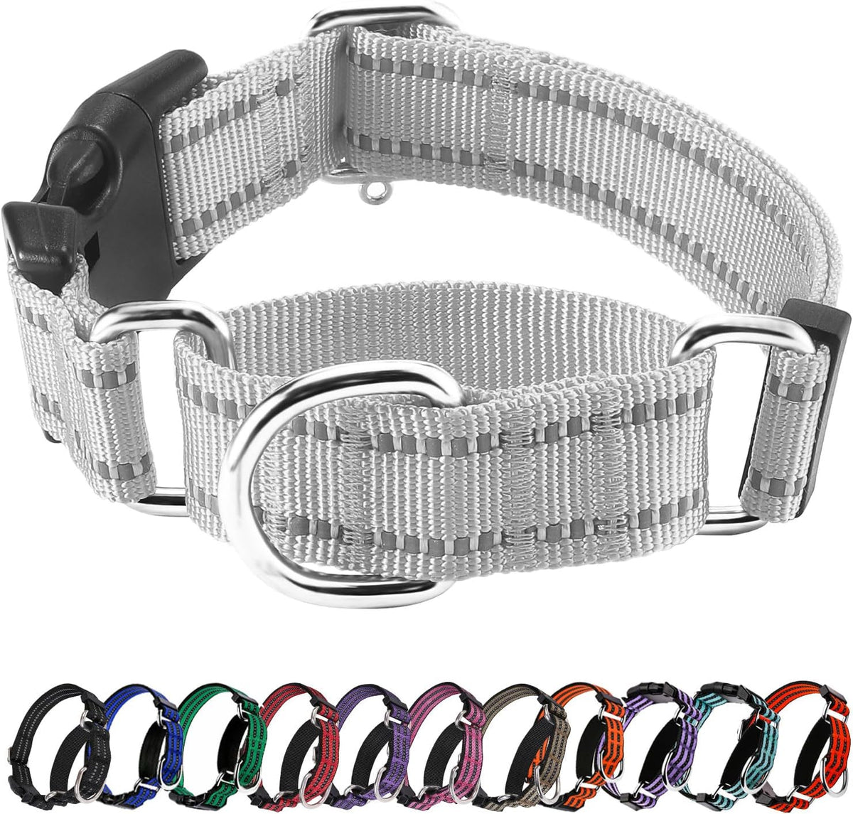 Martingale Collar for Dogs, Reflective Escape Proof, M - Sliver / Large