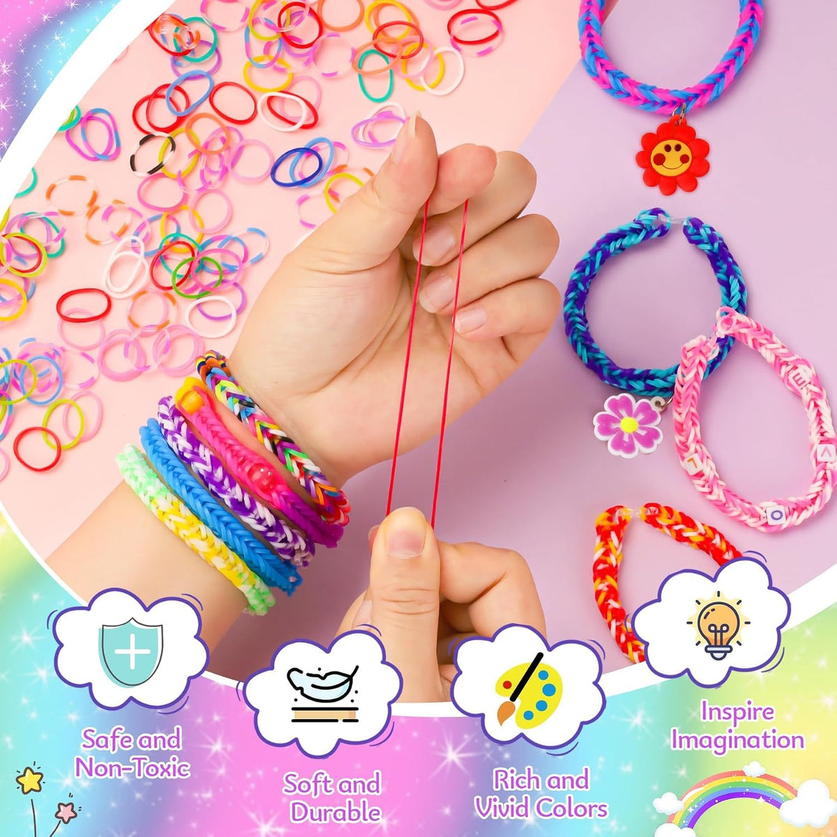 Loom Rubber Band Bracelet Kit, 3000+ 30-Color, Storage Case - Multicolor 10000+ - image 4