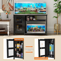 55-75 Gallon Fish Tank Stand , Aquarium Stand with Cabinet & Power Outlets for Fish Tank Accessories Storage, Heavy Duty Metal Terrarium Stand, 52" L*19" W Tabletop, 1200LBS Capacity, Black