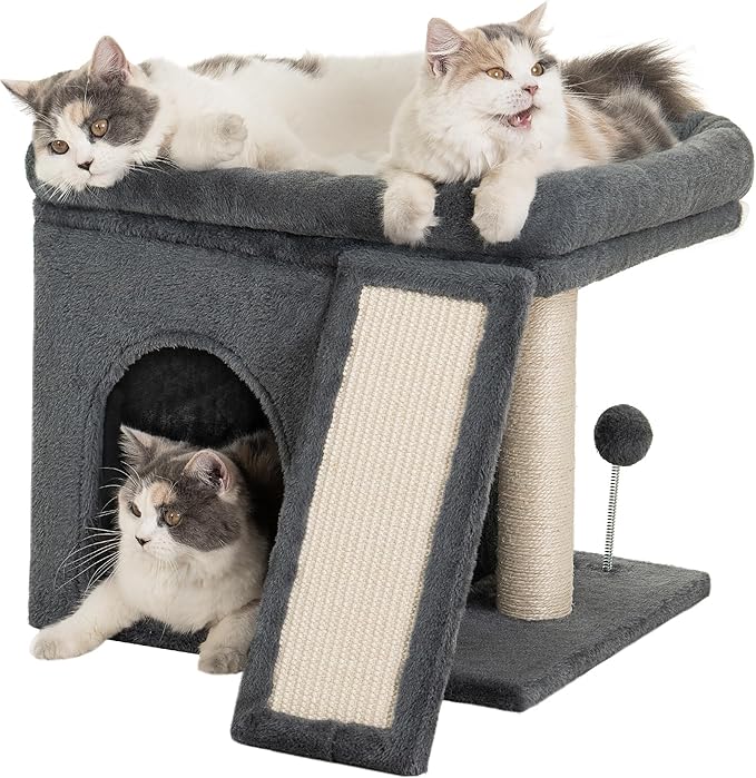 14‘’ Cat Tree Tower with Scratching Post, 20 * 16.5in Perch Bed for Large Adult Cats, Condo Cave for Indoor Small Medium Kittens, Dark Gray