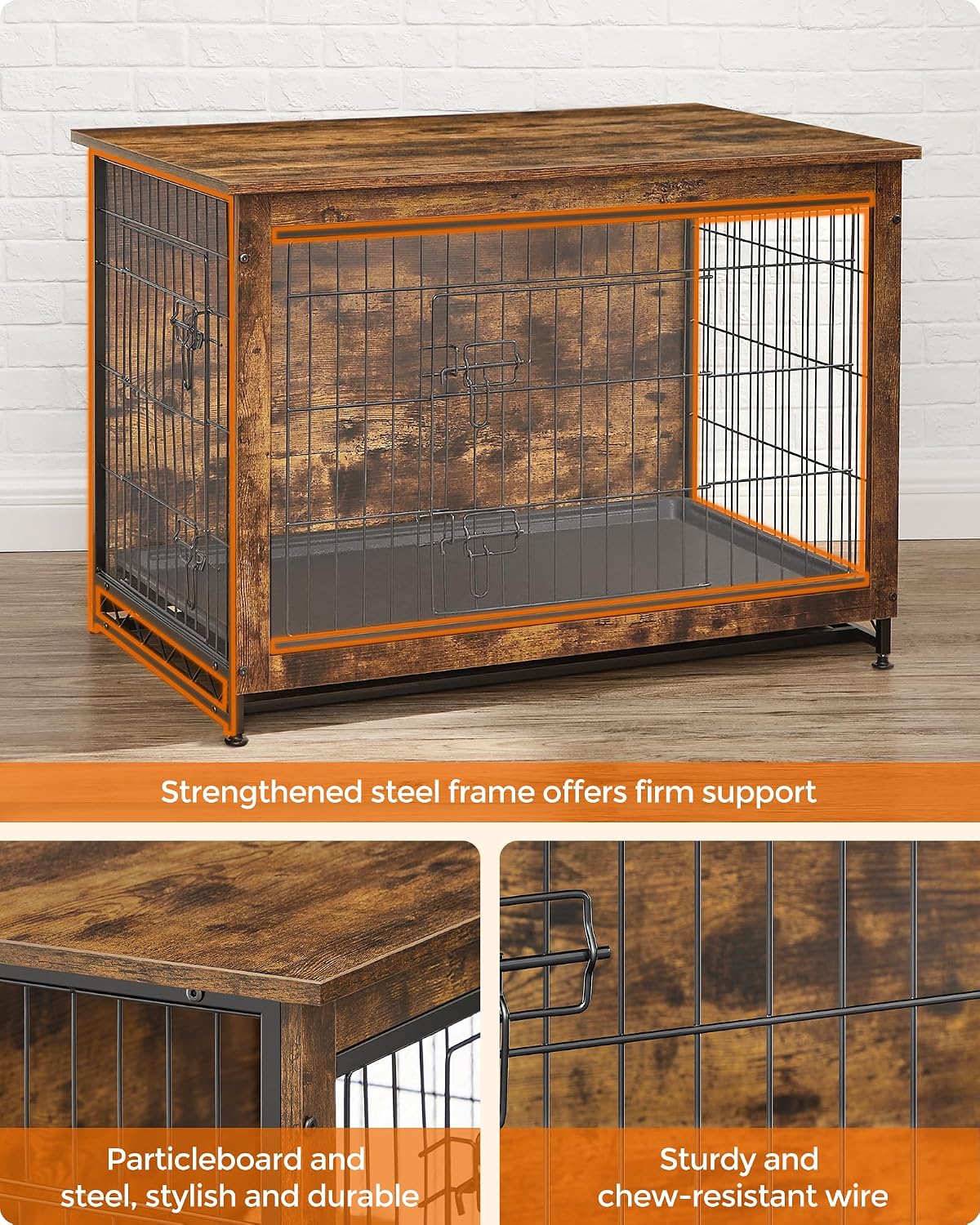 Feandrea 27.2" Dog Crate Furniture - Rustic Brown / 38.6"L x 25.6"W x 26.8"H - image 3