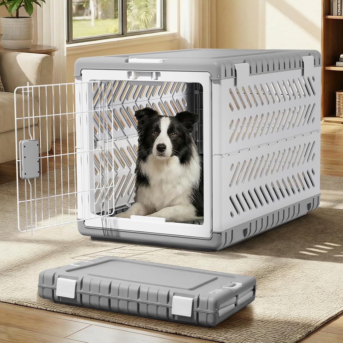 Collapsible Dog Crate for Small/Medium Dogs - Grey / 36.4"L x 22.8"W x 25.8"H